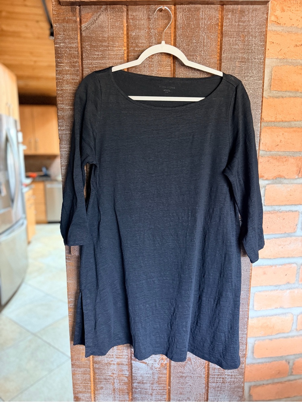 Eileen Fisher medium black organic linen long tunic top old money organic